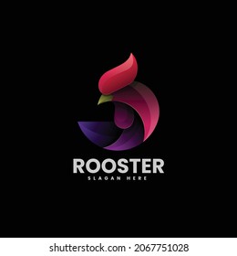 Vector Logo Illustration Rooster Gradient Colorful Style.