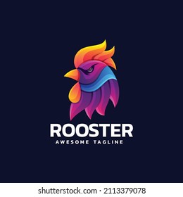 Vector Logo Illustration Rooster Gradient Colorful Style.