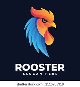 Vector Logo Illustration Rooster Gradient Colorful Style.