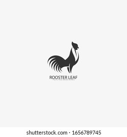Vector Logo Illustration Rooster With Leaf Dual Meaning Silhouette Style