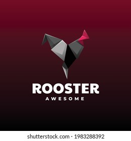 Vector Logo Illustration Rooster Origami Gradient Colorful Style.