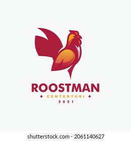 Vector Logo Illustration Rooster Simple Mascot Style.