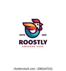 Vector Logo Illustration Rooster Simple Mascot Style.