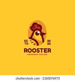 Vector Logo Illustration Rooster Simple Mascot Style.