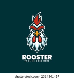 Vector Logo Illustration Rooster Simple Mascot Style.