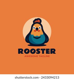Vector Logo Illustration Rooster Simple Mascot Style.