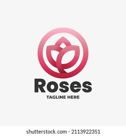 Vector Logo Illustration Rose Line Art Style.