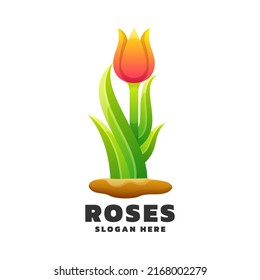 Vector Logo Illustration Roses Gradient Colorful Style.