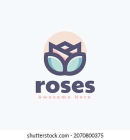 Vector Logo Illustration Roses Simple Mascot Style.