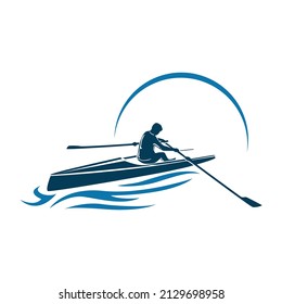 Vector logo illustration of a rower on the river