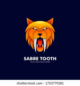 Vector Logo Illustration Sabre Tooth Gradient Colorful Style.