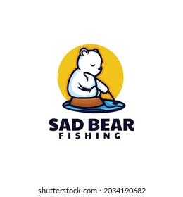Vector Logo Illustration Sad Bear Simple Mascot Style.