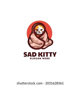 Vector Logo Illustration Sad Kitty Mascot Cartoon Style.