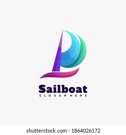 Vector Logo Illustration Sailboat Gradient Colorful Style.