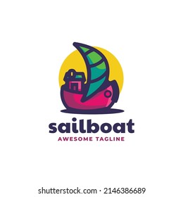 Vector Logo Illustration Sailboat Simple Mascot Style.