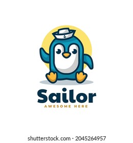 Vector Logo Illustration Sailor Mascot Cartoon Style.