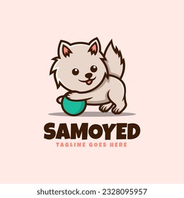 Vector Logo Illustration Samoyed Mascot Cartoon Style.