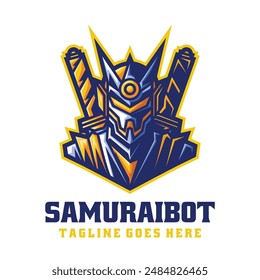 Vector Logo Illustration Samurai Robot E- Sport and Sport Style.