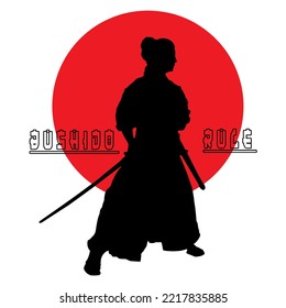 
vector logo illustration of a samurai with sword in hand ready to fight
