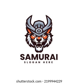 Vector Logo Illustration Samurai Tiger Mascot Style
