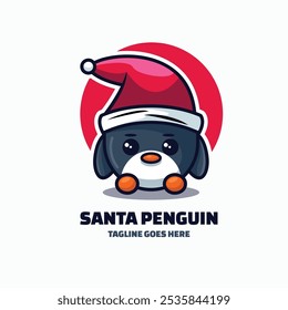 Vector Logo Illustration Santa Penguin Mascot Cartoon Style