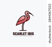 Vector Logo Illustration Scarlet Ibis Simple Mascot Style.