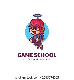 Vector Logo Illustration School Boy Mascot Cartoon Style.