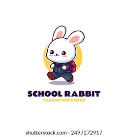 Vector Logo Illustration School Rabbit Mascot Cartoon Style.