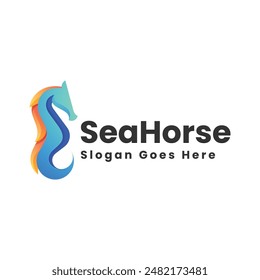 Vector Logo Illustration Sea Horse Gradient Colorful Style