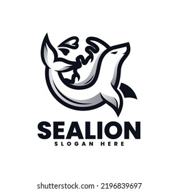 Vector Logo Illustration Sea Lion Simple Mascot Style.