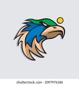 Vector Logo Illustration of Sea and Mountains Landscape Shaped Like an Eagle