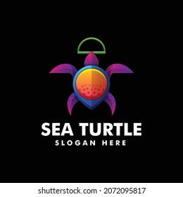 Vector Logo Illustration Sea Turtle Gradient Colorful Style.