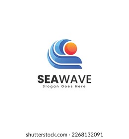 Vector Logo Illustration Sea Wave Gradient Colorful Style