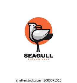 Vector Logo Illustration Seagull Simple Mascot Style.