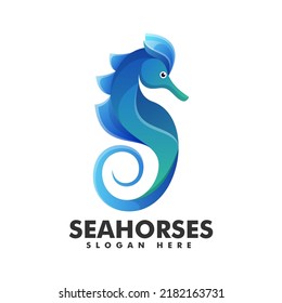 Vector Logo Illustration Seahorse Gradient Colorful Style.