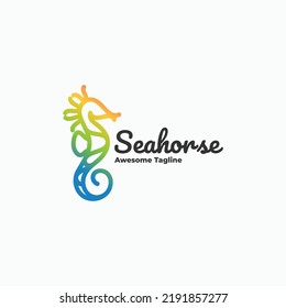 Vector Logo Illustration Seahorse Gradient Line Art Style.