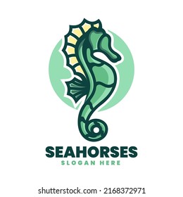 Vector Logo Illustration Seahorse Simple Mascot Style.