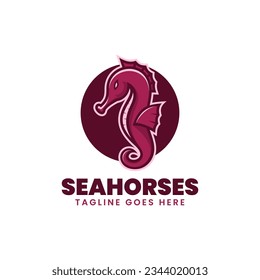 Vector Logo Illustration Seahorse Simple Mascot Style.