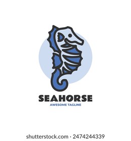 Vector Logo Illustration Seahorse Simple Mascot Style.