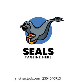 Vector Logo Illustration Seals Mascot Cartoon Style.