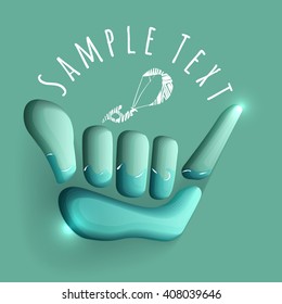 vector logo illustration. Shaka and kite symbol. Summer water sport game emblem. Sportsclub or championship symbol.