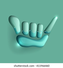 vector logo illustration. Shaka symbol. Summer water sport game emblem. Sportsclub or championship symbol.
