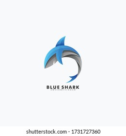 Vector Logo Illustration Shark Gradient Colorful Style