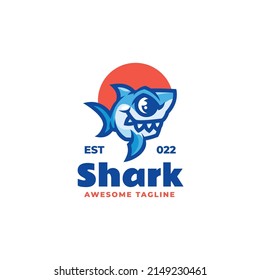 Vector Logo Illustration Shark Mascot Cartoon Style.