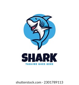Vector Logo Illustration Shark Mascot Cartoon Style.