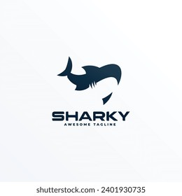 Logo Vector Ilustración Estilo Espacio Negativo Tiburón.