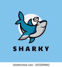 Vector Logo Illustration Shark Simple Mascot Style.