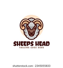 Vector Logo Illustration Sheep Head Simple Mascot Style.