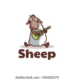 Vector Logo Illustration Sheep Mascot Cartoon Style.