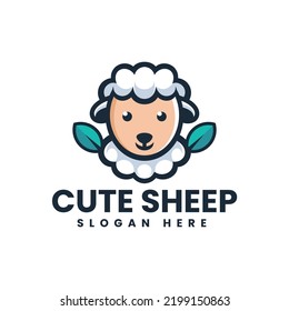 Vector Logo Illustration Sheep Mascot Cartoon Style.